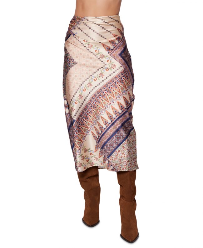Lost + Wander Women's New Frontier Printed Midi Slip Skirt - Cream Multi Patchwork Print