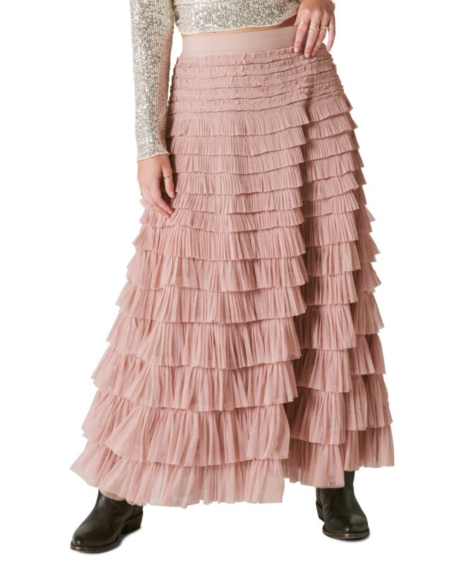 Lucky Brand Women's Ruffled Tulle Maxi Skirt - Blush Pink
