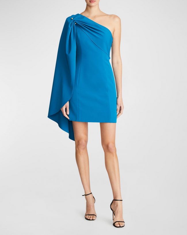 Malina One-Shoulder Cape-Sleeve Mini Dress