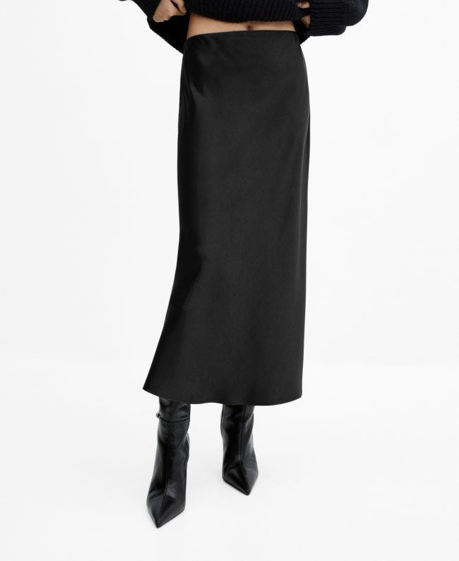 Mango Women's Midi Satin Skirt - Black