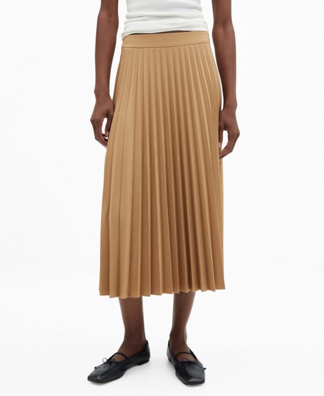 Mango Women's Pleated Midi Skirt - Beige