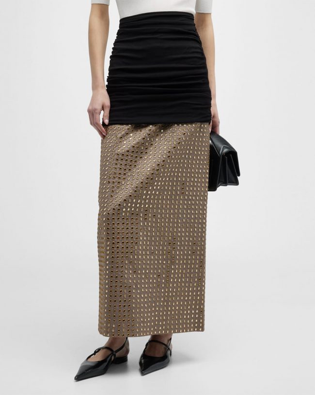 Mirror-Embellished A-Line Maxi Skirt
