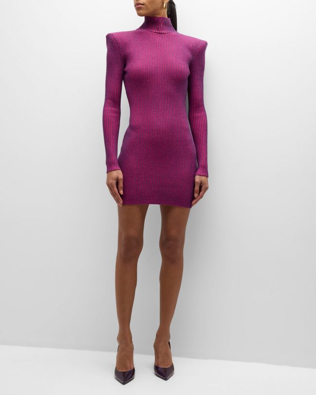 Moda Rib-Knit Turtleneck Mini Dress