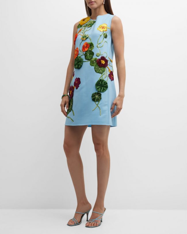 Nasturtium Embroidered Sleeveless Mini Shift Dress