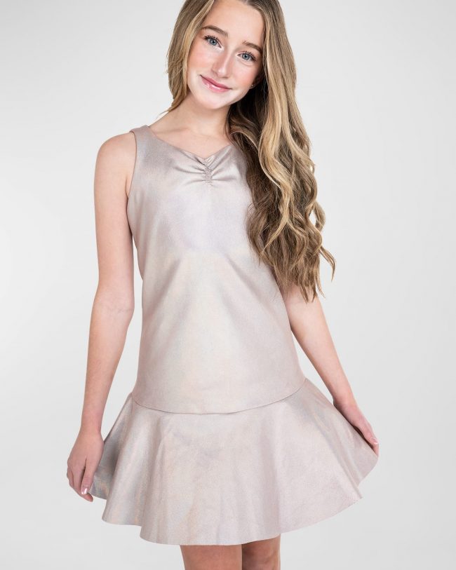 Nicki Sleeveless Metallic Knit Flounce Mini Dress, Size 7-16