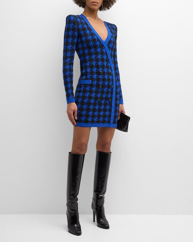 Odell Long-Sleeve Houndstooth Knit Mini Dress