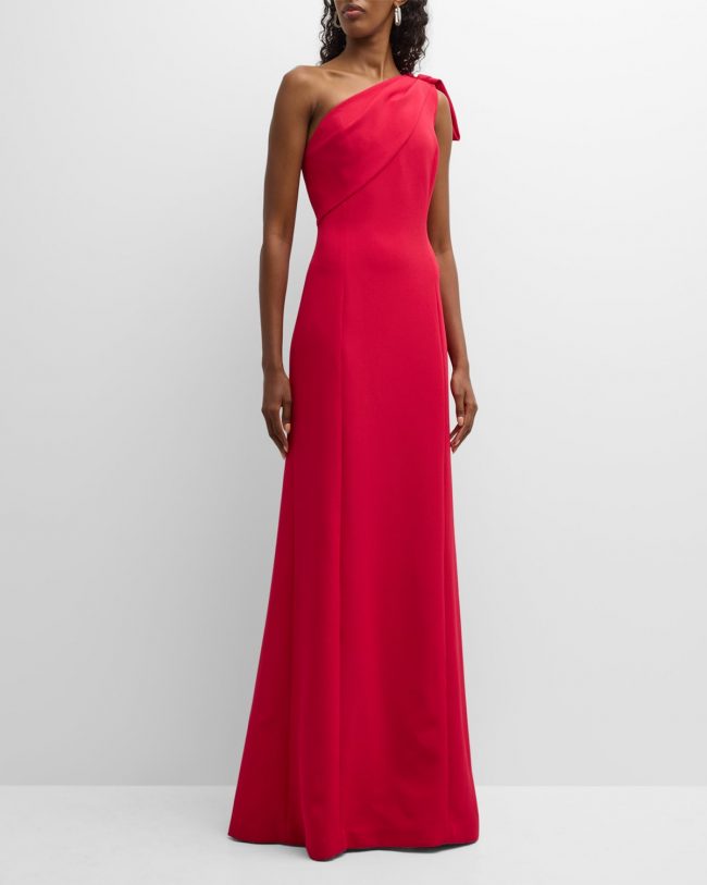 One-Shoulder Draped Crepe Gown