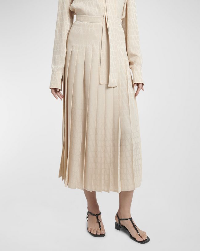 Pleated Toile Iconographe Silk Jacquard Midi Skirt