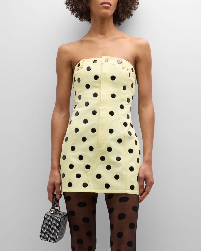 Polka Dot Strapless Denim Mini Dress