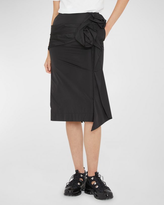 Pressed Rose-Applique Midi Pencil Skirt