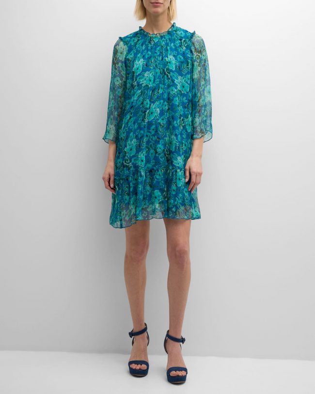 Raquel Floral-Print Ruffle Chiffon Mini Dress