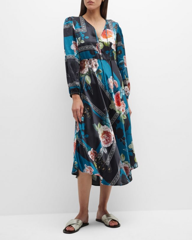 Rosabel Bias-Skirt Silk Midi Dress