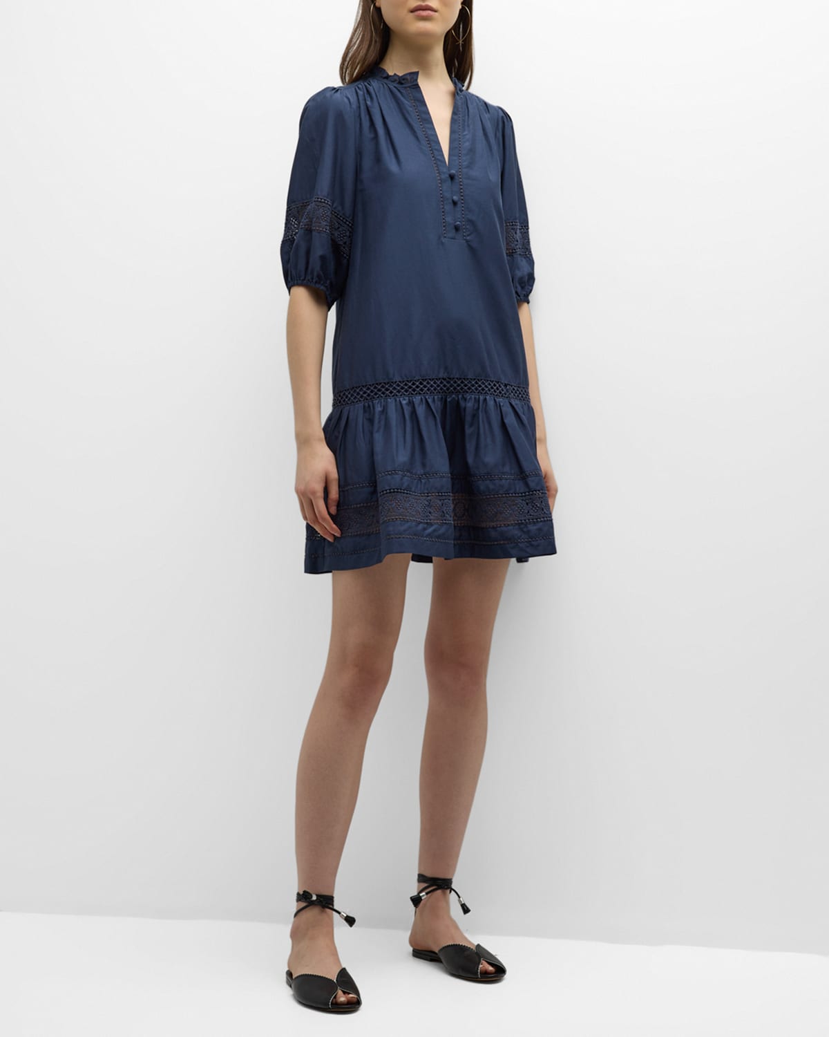 Ruby Lace-Inset Flounce Mini Dress