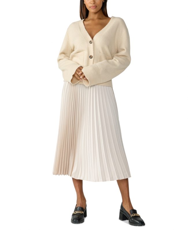 Sanctuary Women's Everyday Pleated Midi Satin Skirt - Toasted Marshmallow