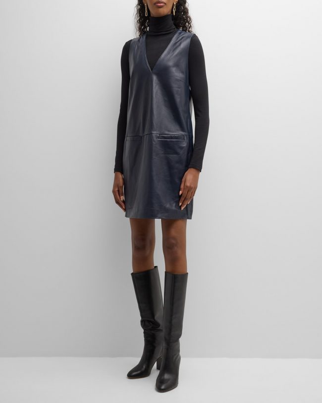 Sleeveless Nappa Leather Mini Shift Dress