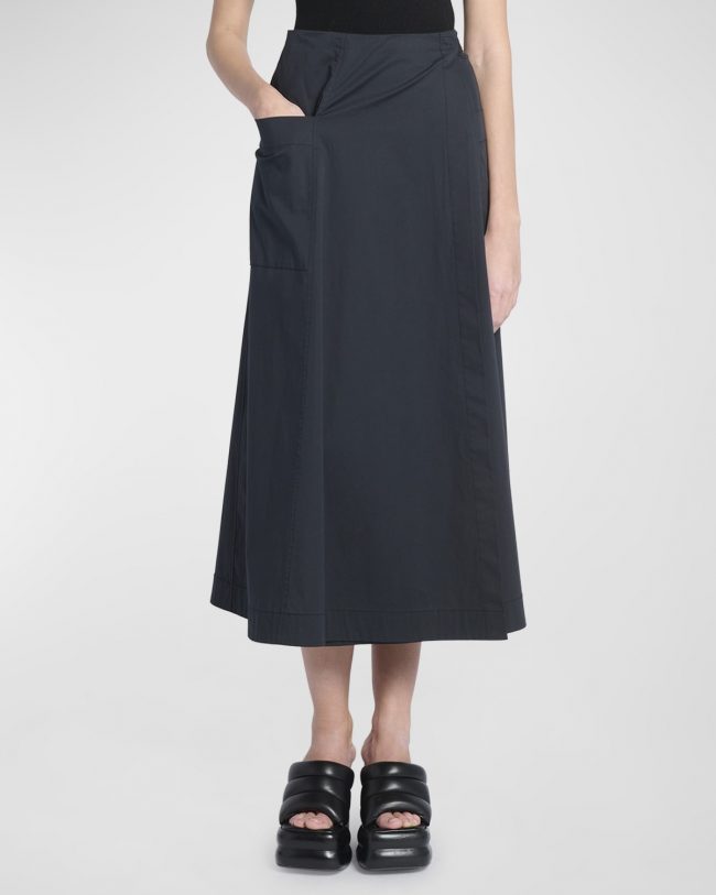 Soft Poplin Wrap Midi Skirt