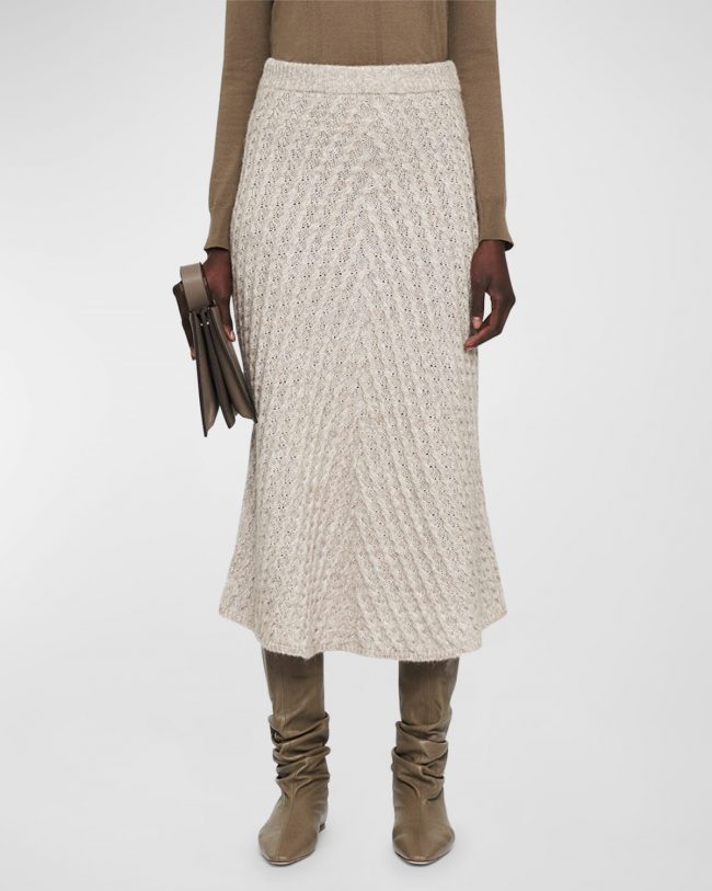 Straight Cable-Knit Midi Skirt