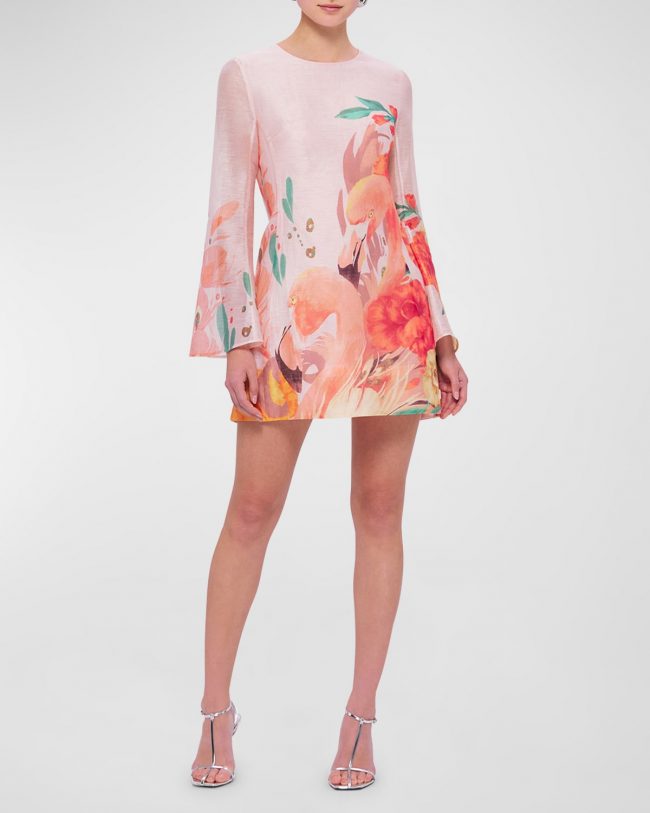 Suzanne Bell-Sleeve Floral-Print Mini Dress