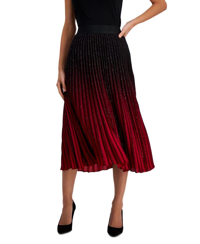 T Tahari Women's Embellished Pleated Midi Skirt - Black Ruby Rain