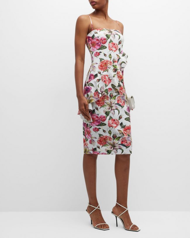Telga Draped Floral-Print Bodycon Mini Dress