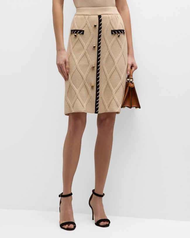 Textural-Knit A-Line Midi Skirt