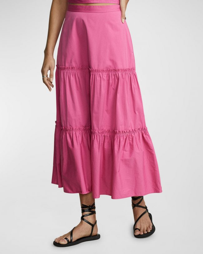 Tiered A-Line Cotton Midi Skirt