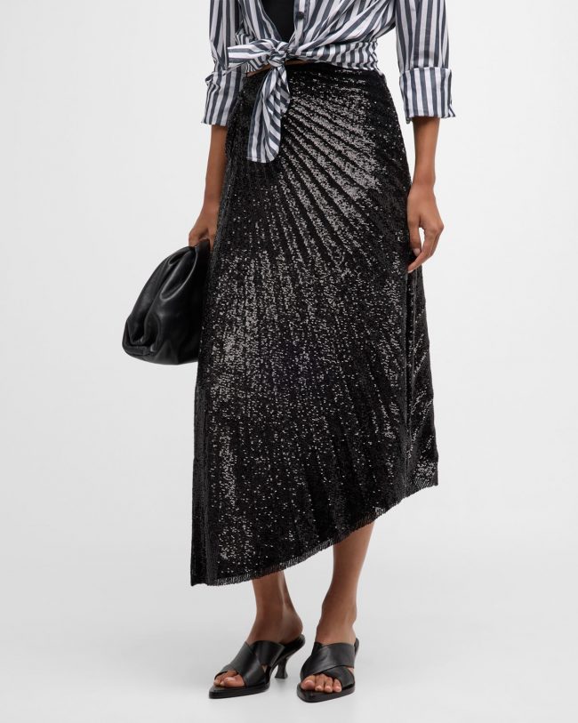 Tori Pleated Asymmetric Faux-Leather Midi Skirt