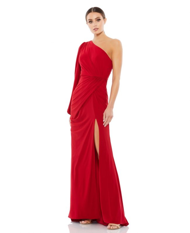 Women's Ieena One Shoulder Puff Sleeve Faux Wrap Gown - Red