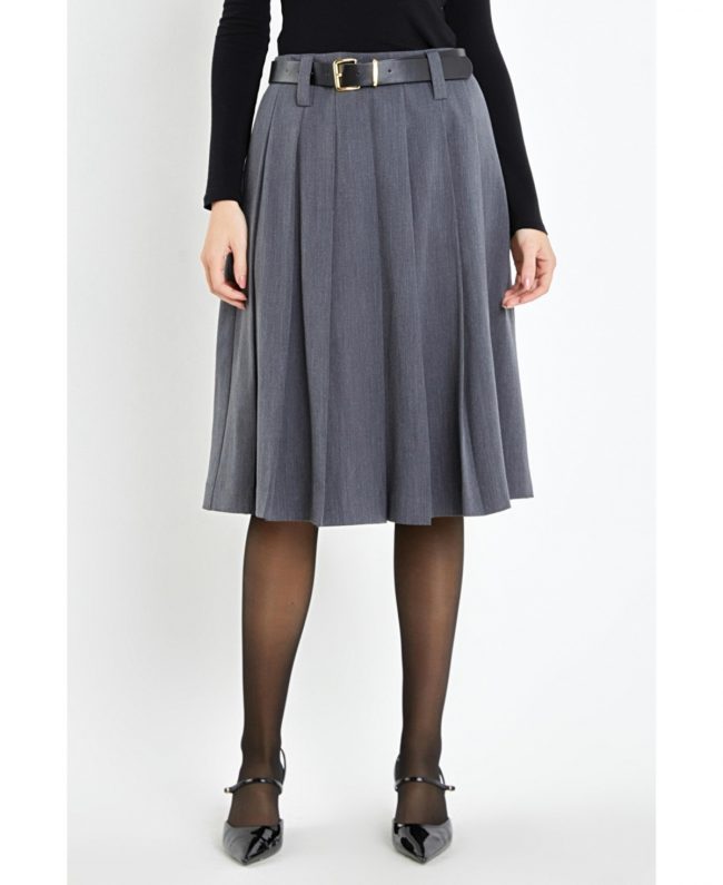 Women's Low Waist Pleated Midi Skirt - Heather grey