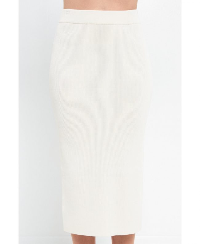 Women's Midi Knit Skirt with Side Slit - Ivory