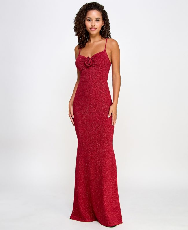 Bcx Juniors' Rose-Trim Bustier Gown, Created for Macy's - Red