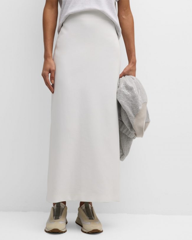 Cotton Crepe Double Twill Maxi Column Skirt