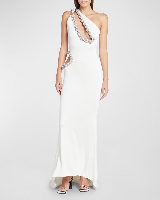 Crystal Rope Cutout One-Shoulder Gown