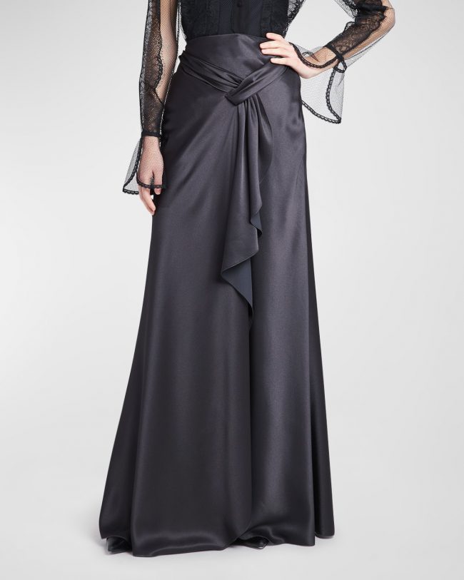 Draped Side-Slit Silk Maxi Skirt