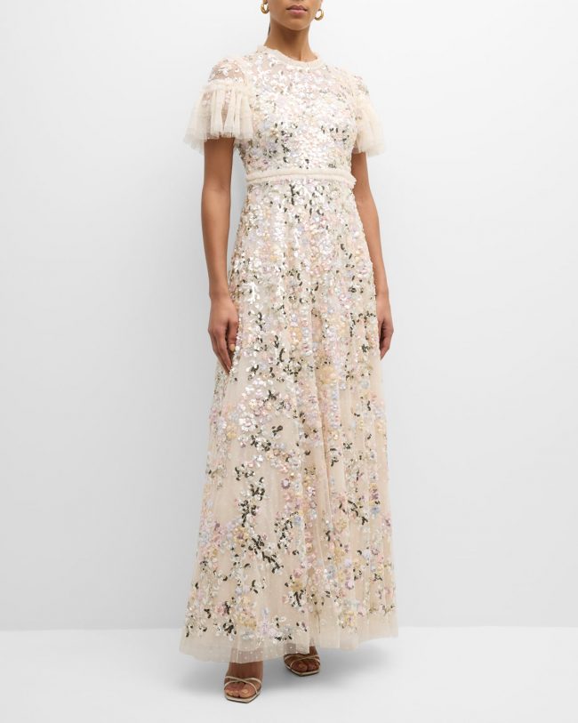Dream Garland Floral Sequin Tulle Gown