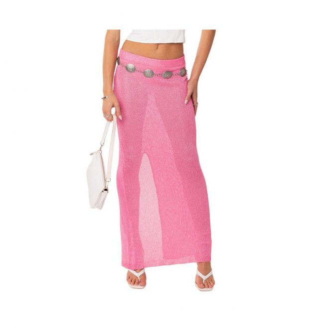 Edikted Women's Micro Sequin Sheer Knit Maxi Skirt - Pink