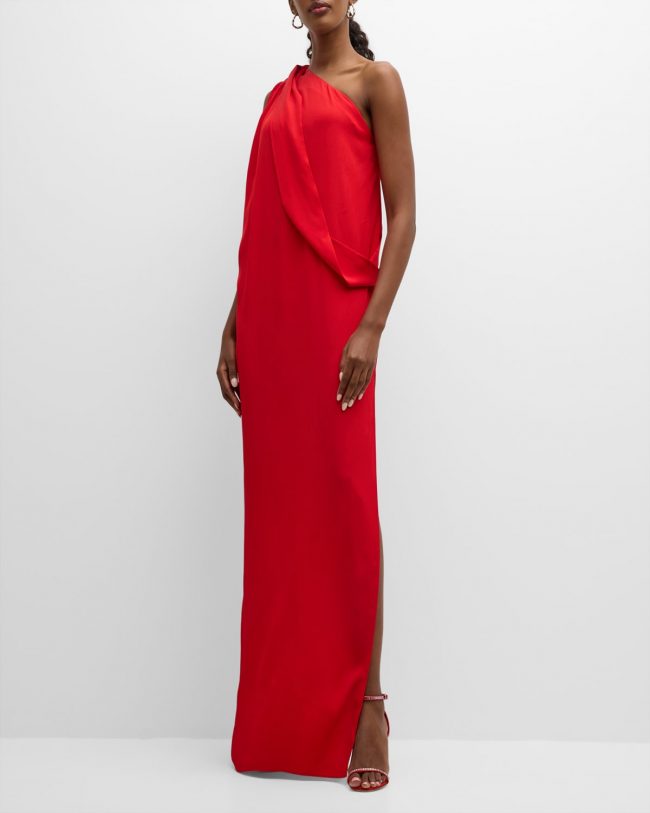 One-Shoulder Draped Column Gown