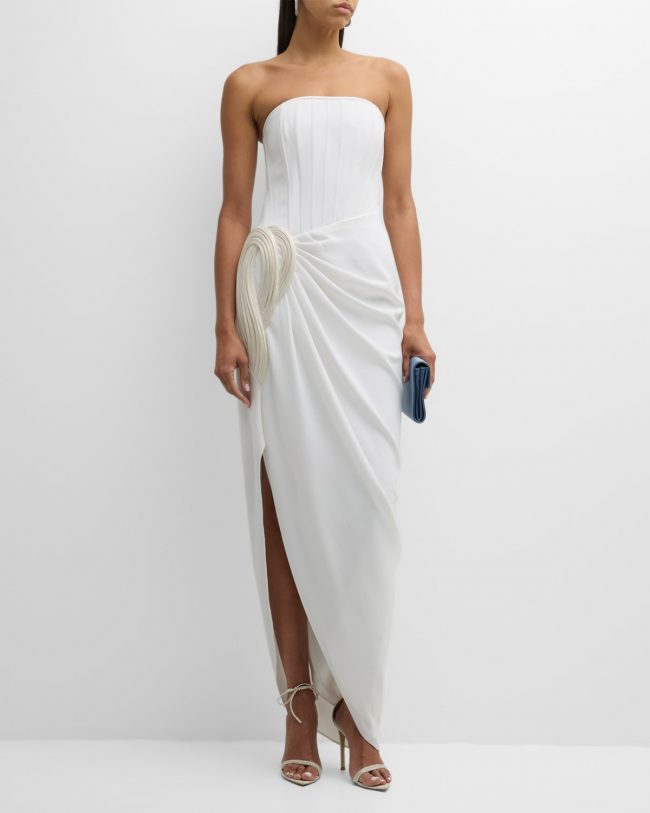 Strapless Draped Egyptian Gown with Hip Detail