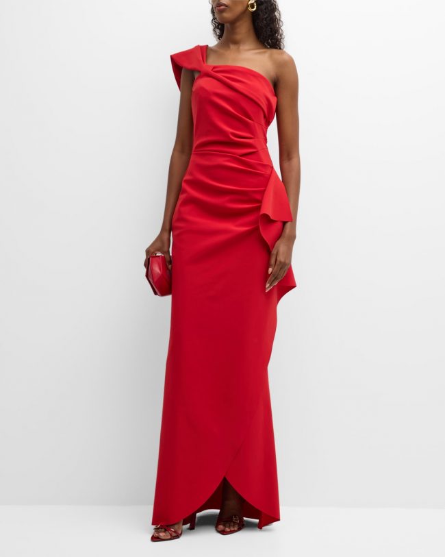 Susana Draped One-Shoulder Pleated Gown