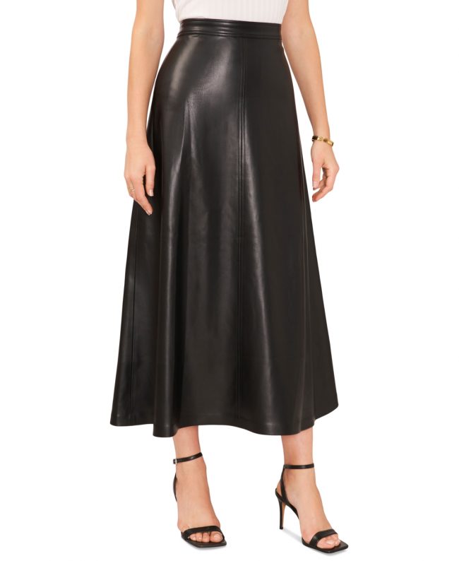 Vince Camuto Women's Faux-Leather Seamed Maxi Skirt - Rich Black