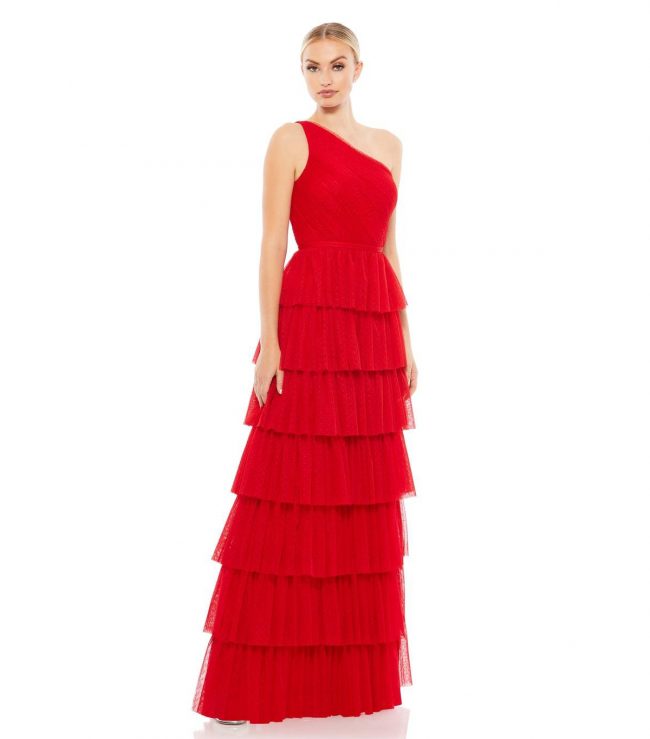 Women's Ieena One Shoulder Layered Tiered Tulle Gown - Red