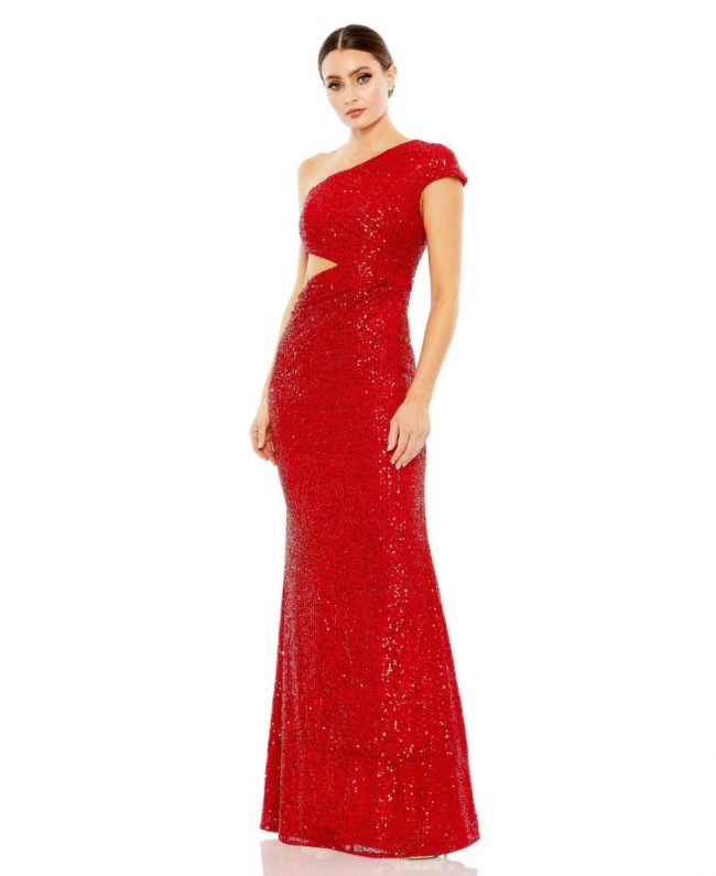 Women's Ieena Sequined One Shoulder Cap Sleeve Cut Out Gown - Red
