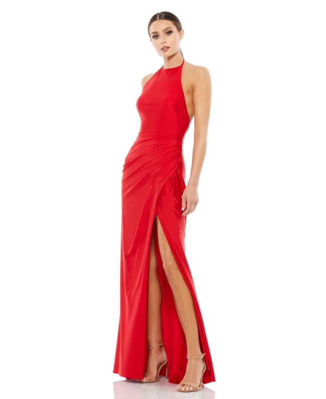 Women's Ieena Sleeveless Pleated Halter Gown - Red