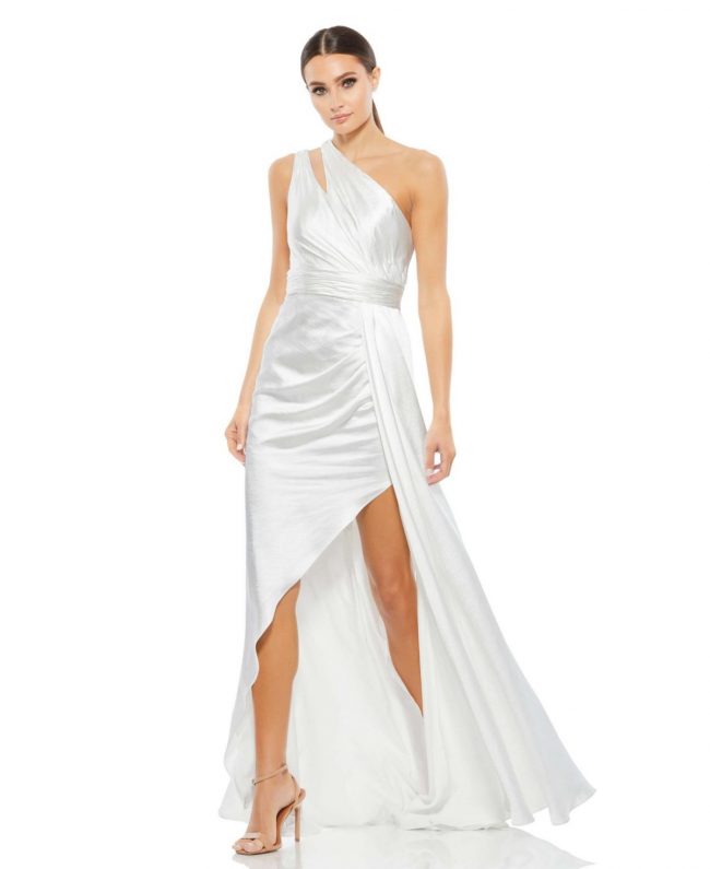 Women's One Shoulder Cutout Charmeuse Gown - White