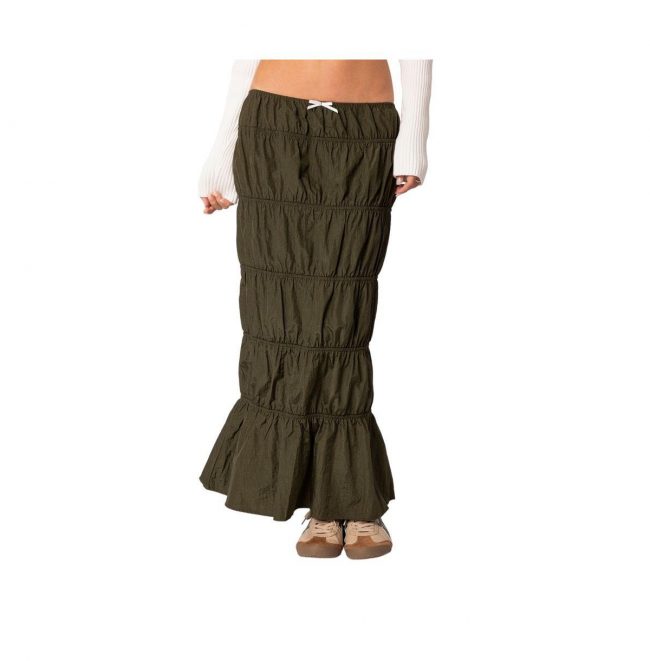 Women's Tiered scrunch maxi skirt - Olive